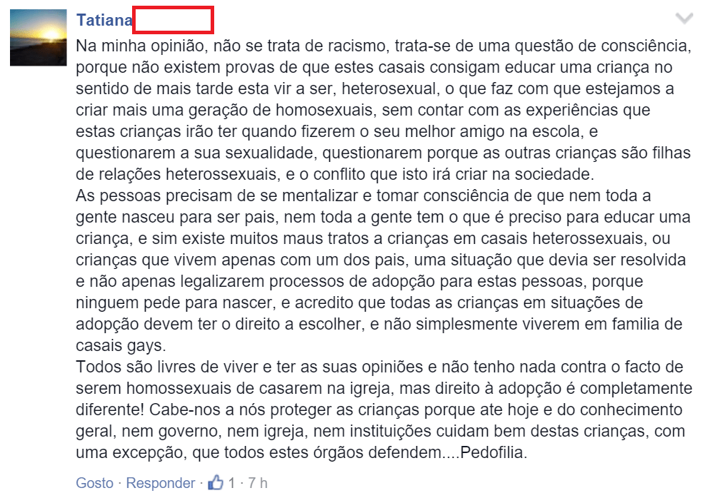 comentário tatiana homofóbico