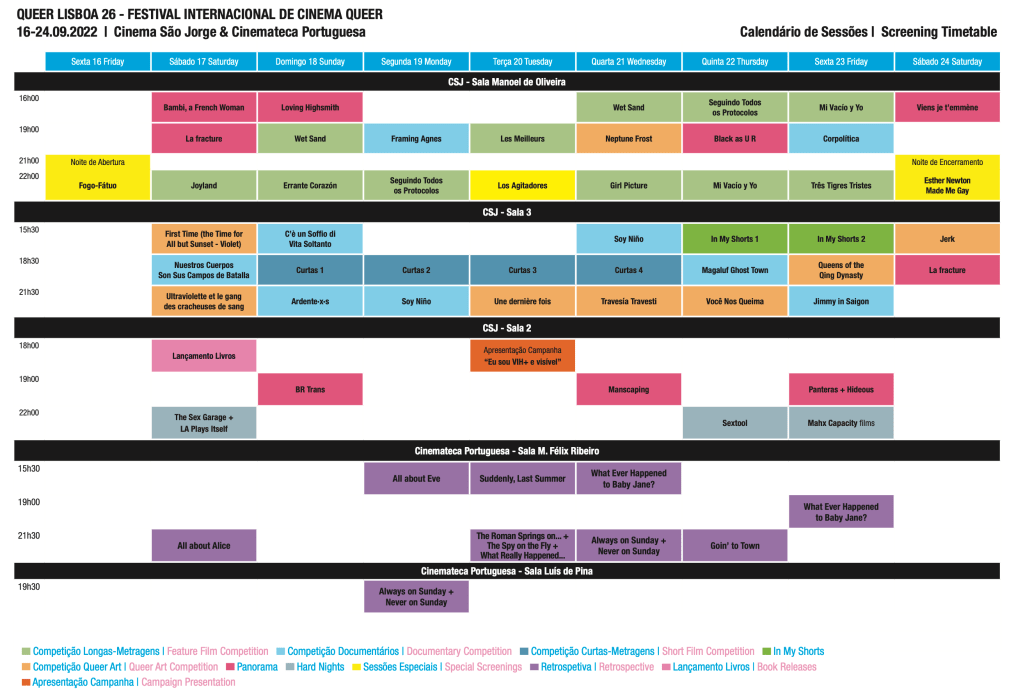 Queer Lisboa 26 Calendário de Sessões | Screening Timetable 2022
