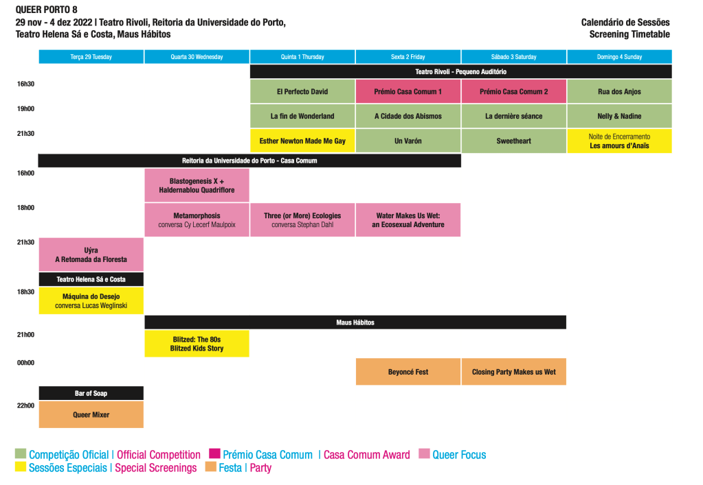 Calendário de Sessões do Queer Porto 8 (2022)