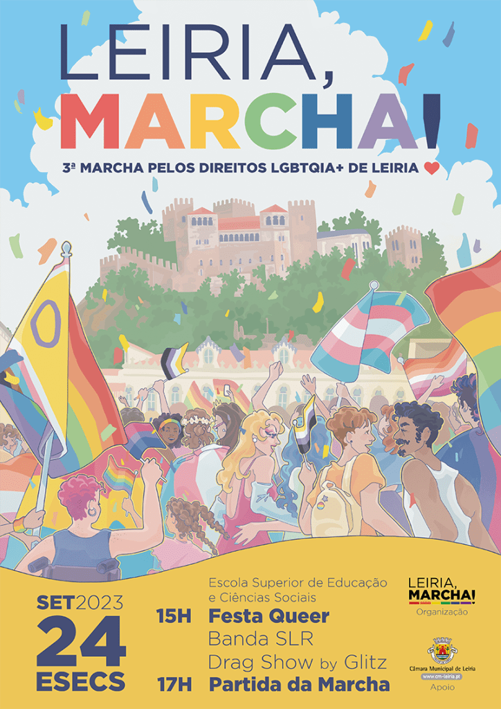 Cartaz Marcha pelos Direitos LGBTQIA+ de Leiria