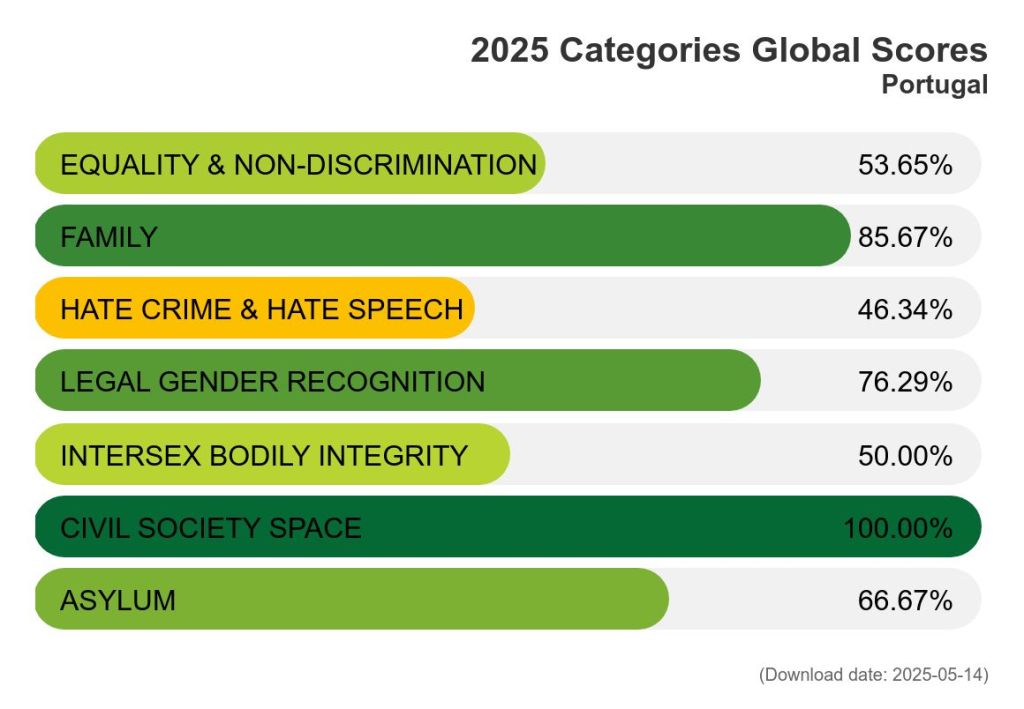 Rainbow Map 2025: regressões alarmantes e o desafio urgente de proteger os direitos LGBTI na Europa

Dados Portugal